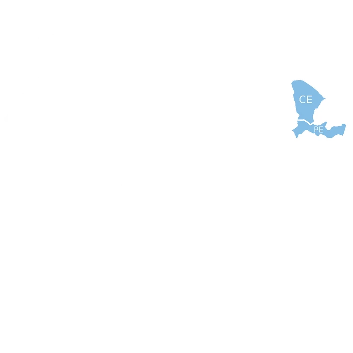 Mapa do Brasil com destaque para os estados com contratos ativos: Pernambuco e Ceará